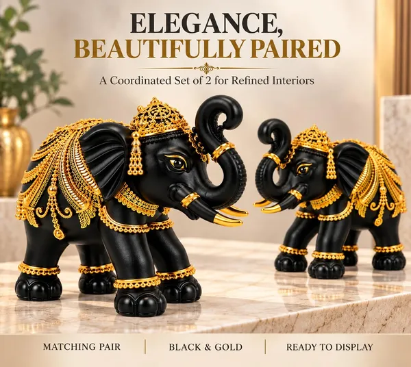 Handcrafted_Resin_Elephant_Showpiece_Set_Of_2_For_Home_Decor_Resin_Elephant_Statue_For_Good_Luck_Trunk_Up_Elephant_Showpiece_For_Office_Desk_Living_Room_Gift_Black_Gold_10_7_Cm_Each