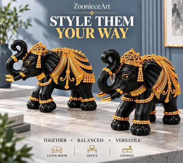 Handcrafted_Resin_Elephant_Showpiece_Set_Of_2_For_Home_Decor_Resin_Elephant_Statue_For_Good_Luck_Trunk_Up_Elephant_Showpiece_For_Office_Desk_Living_Room_Gift_Black_Gold_10_7_Cm_Each
