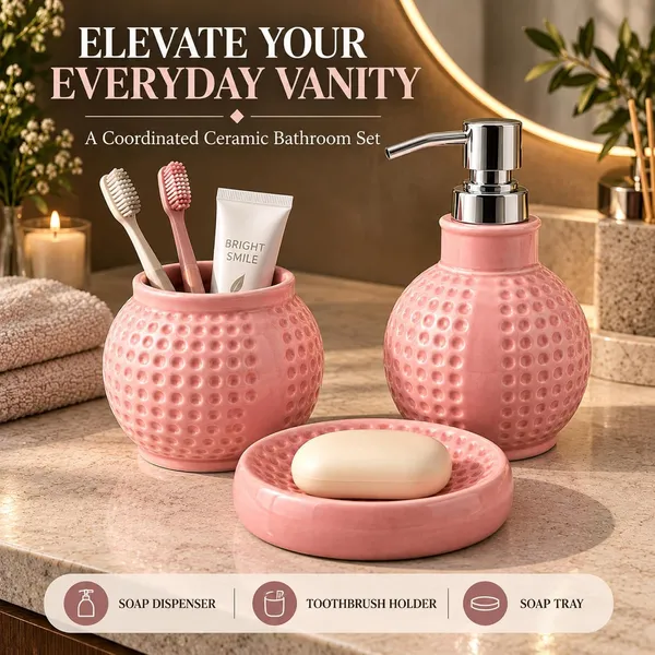 Pink_Ceramic_Glossy_Glazed_Finish_Soap_Dispenser_&_Toothbrush_Holder_&_Soap_Dish_For_Bathroom