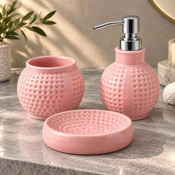 Pink_Ceramic_Glossy_Glazed_Finish_Soap_Dispenser_&_Toothbrush_Holder_&_Soap_Dish_For_Bathroom