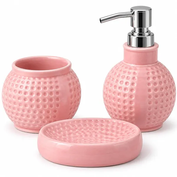 Pink_Ceramic_Glossy_Glazed_Finish_Soap_Dispenser_&_Toothbrush_Holder_&_Soap_Dish_For_Bathroom