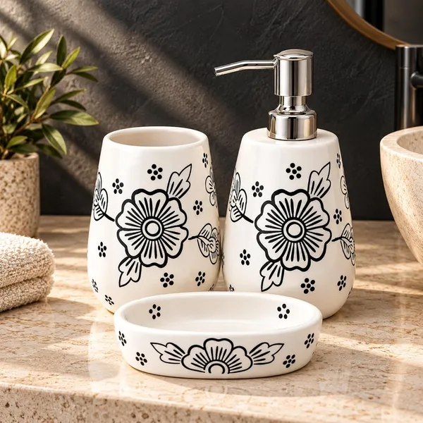 Black_&_White_Ceramic_Glossy_Glazed_Finish_Soap_Dispenser_&_Toothbrush_Holder_&_Soap_Dish_For_Bathroom