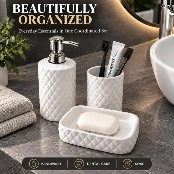 White_Ceramic_Glossy_Glazed_Finish_Soap_Dispenser_&_Toothbrush_Holder_&_Soap_Dish_For_Bathroom