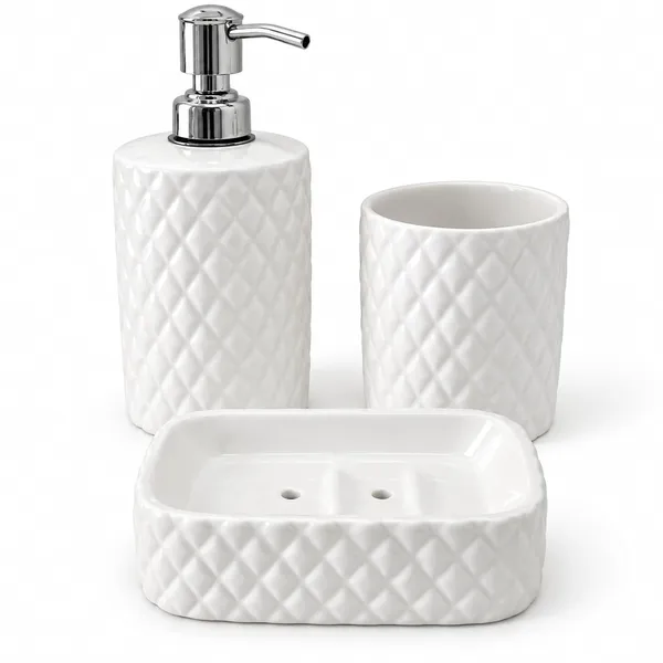 White_Ceramic_Glossy_Glazed_Finish_Soap_Dispenser_&_Toothbrush_Holder_&_Soap_Dish_For_Bathroom