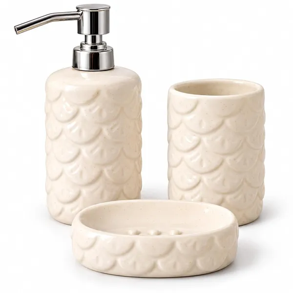 Cream_Ceramic_Glossy_Glazed_Finish_Soap_Dispenser_&_Toothbrush_Holder_&_Soap_Dish_For_Bathroom
