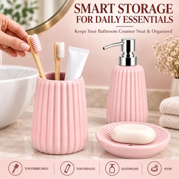 Pink_Ceramic_Glossy_Glazed_Finish_Soap_Dispenser_&_Toothbrush_Holder_&_Soap_Dish_For_Bathroom