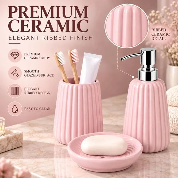 Pink_Ceramic_Glossy_Glazed_Finish_Soap_Dispenser_&_Toothbrush_Holder_&_Soap_Dish_For_Bathroom