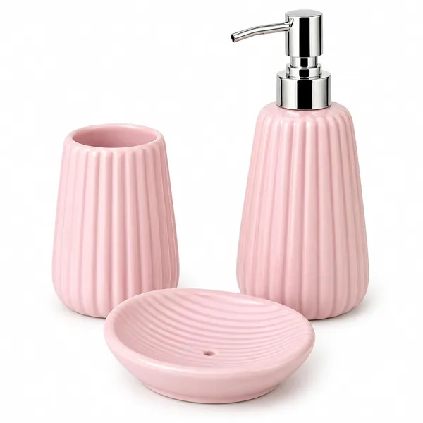 Pink_Ceramic_Glossy_Glazed_Finish_Soap_Dispenser_&_Toothbrush_Holder_&_Soap_Dish_For_Bathroom