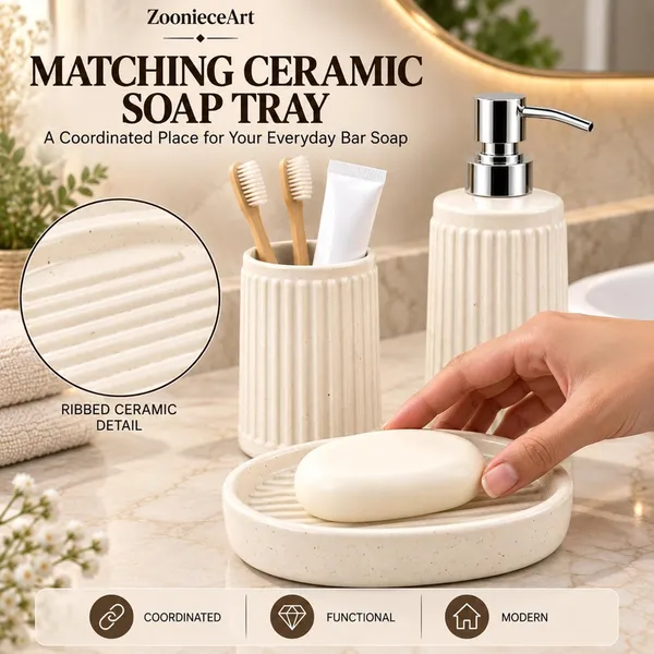White_Ceramic_Glossy_Glazed_Finish_Soap_Dispenser_&_Toothbrush_Holder_&_Soap_Dish_For_Bathroom