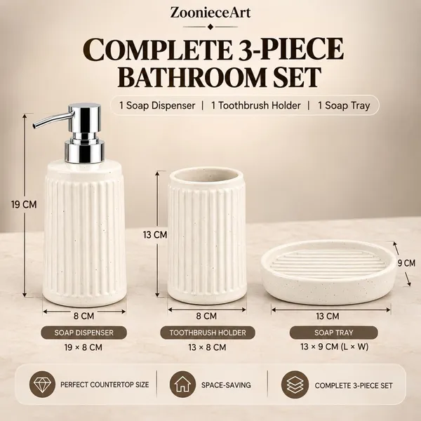 White_Ceramic_Glossy_Glazed_Finish_Soap_Dispenser_&_Toothbrush_Holder_&_Soap_Dish_For_Bathroom