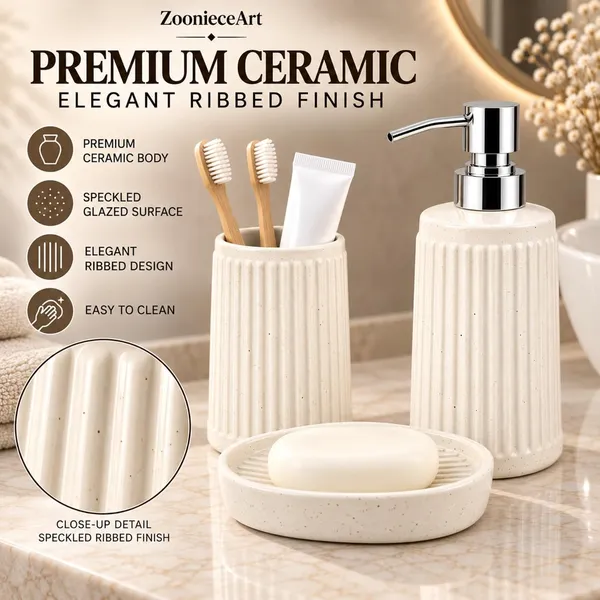 White_Ceramic_Glossy_Glazed_Finish_Soap_Dispenser_&_Toothbrush_Holder_&_Soap_Dish_For_Bathroom