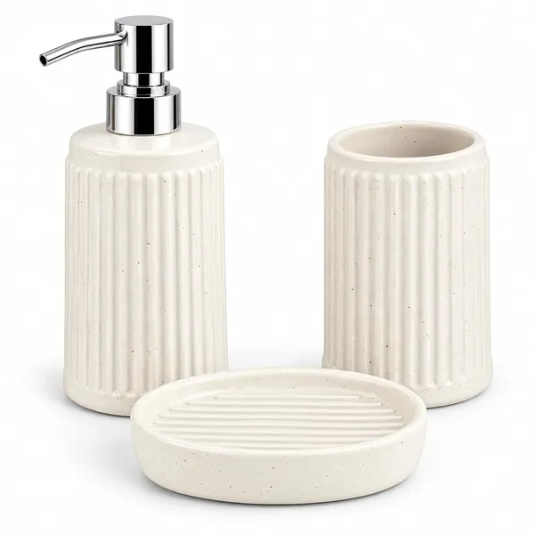 White_Ceramic_Glossy_Glazed_Finish_Soap_Dispenser_&_Toothbrush_Holder_&_Soap_Dish_For_Bathroom