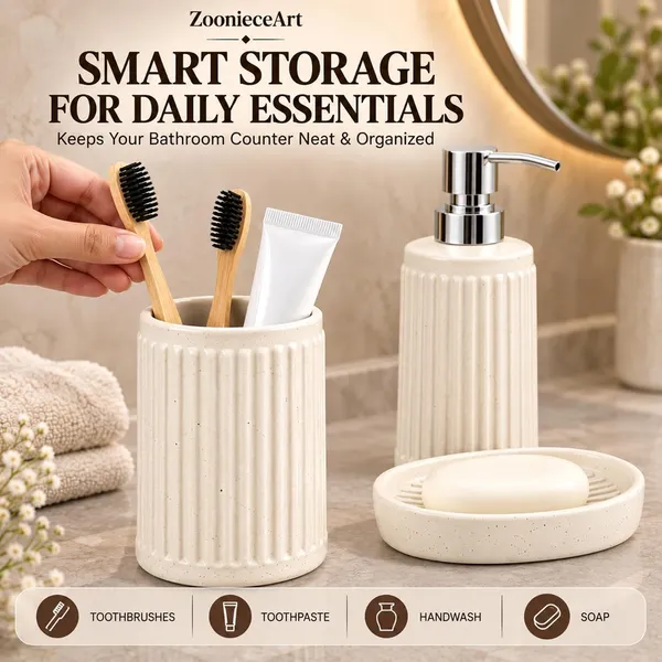 White_Ceramic_Glossy_Glazed_Finish_Soap_Dispenser_&_Toothbrush_Holder_&_Soap_Dish_For_Bathroom