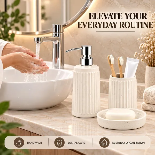 White_Ceramic_Glossy_Glazed_Finish_Soap_Dispenser_&_Toothbrush_Holder_&_Soap_Dish_For_Bathroom