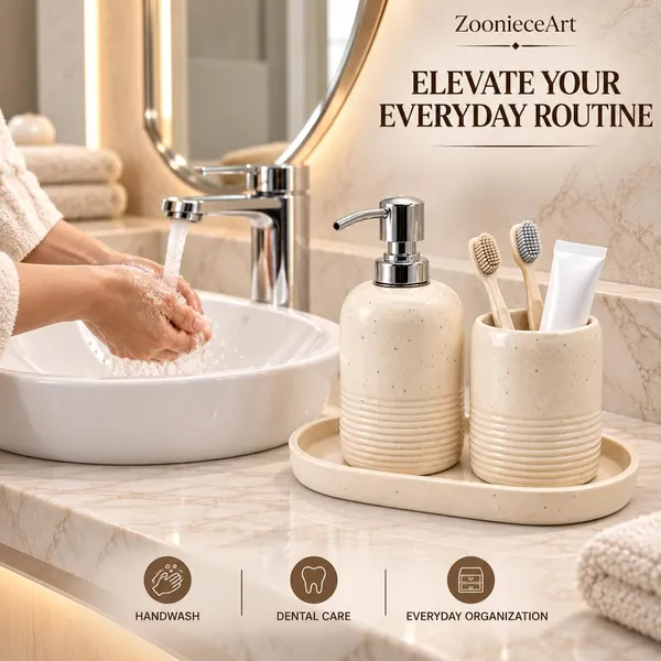 Cream_Ceramic_Glossy_Glazed_Finish_Soap_Dispenser_&_Toothbrush_Holder_&_Organizer_Tray_For_Bathroom