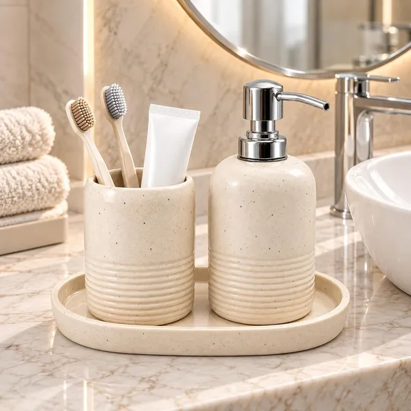 Cream_Ceramic_Glossy_Glazed_Finish_Soap_Dispenser_&_Toothbrush_Holder_&_Organizer_Tray_For_Bathroom