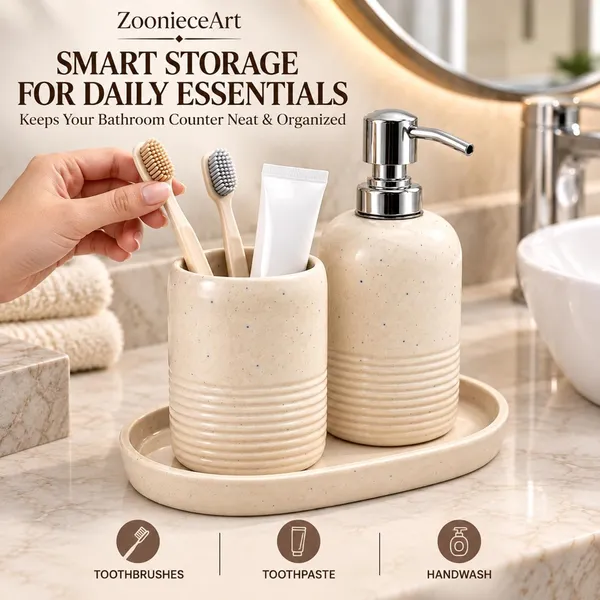 Cream_Ceramic_Glossy_Glazed_Finish_Soap_Dispenser_&_Toothbrush_Holder_&_Organizer_Tray_For_Bathroom