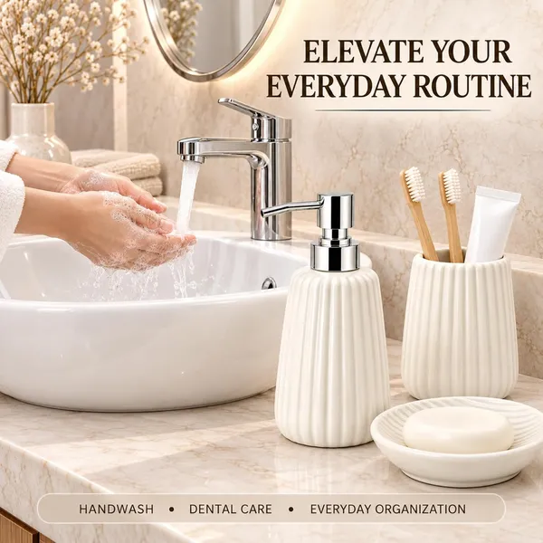 White_Ceramic_Glossy_Glazed_Finish_Soap_Dispenser_&_Toothbrush_Holder_&_Soap_Dish_For_Bathroom