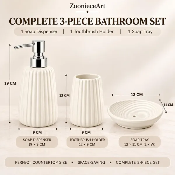 White_Ceramic_Glossy_Glazed_Finish_Soap_Dispenser_&_Toothbrush_Holder_&_Soap_Dish_For_Bathroom