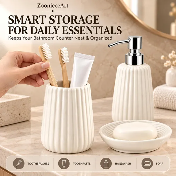 White_Ceramic_Glossy_Glazed_Finish_Soap_Dispenser_&_Toothbrush_Holder_&_Soap_Dish_For_Bathroom