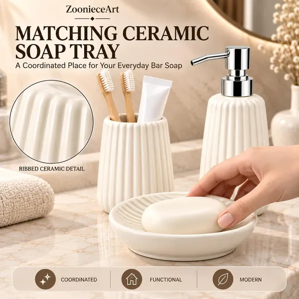 White_Ceramic_Glossy_Glazed_Finish_Soap_Dispenser_&_Toothbrush_Holder_&_Soap_Dish_For_Bathroom