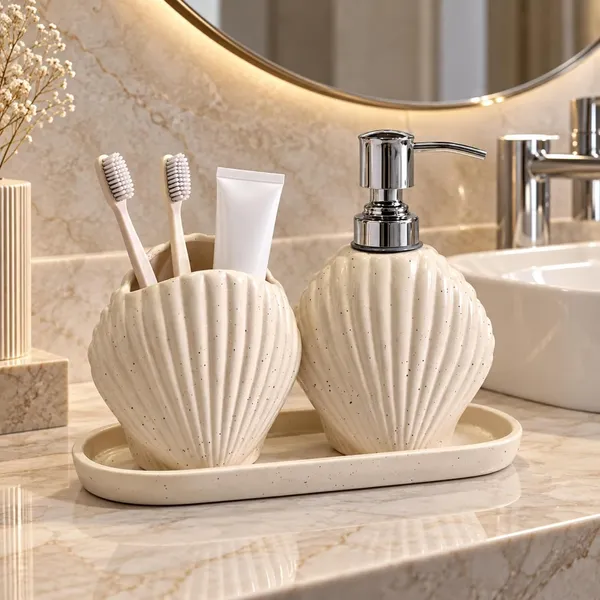 Cream_Ceramic_Glossy_Glazed_Finish_Soap_Dispenser_&_Toothbrush_Holder_&_Organizer_Tray_For_Bathroom