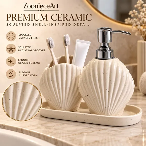 Cream_Ceramic_Glossy_Glazed_Finish_Soap_Dispenser_&_Toothbrush_Holder_&_Organizer_Tray_For_Bathroom