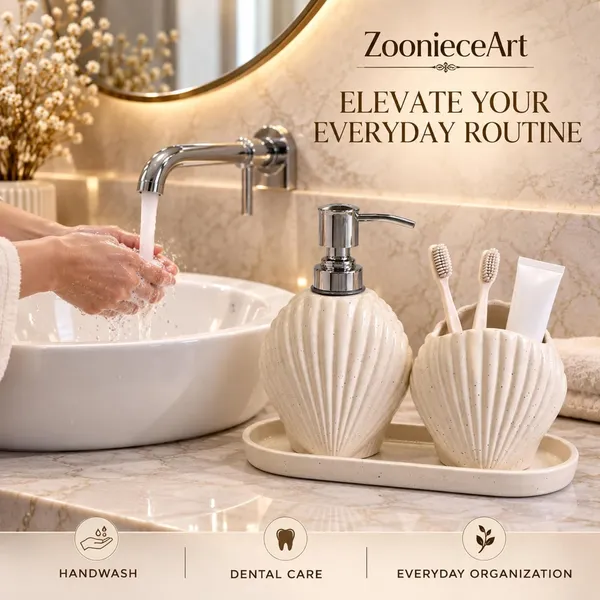 Cream_Ceramic_Glossy_Glazed_Finish_Soap_Dispenser_&_Toothbrush_Holder_&_Organizer_Tray_For_Bathroom