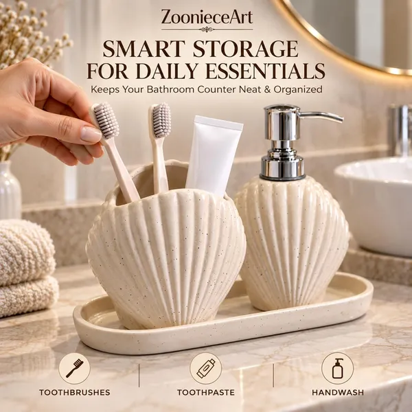 Cream_Ceramic_Glossy_Glazed_Finish_Soap_Dispenser_&_Toothbrush_Holder_&_Organizer_Tray_For_Bathroom