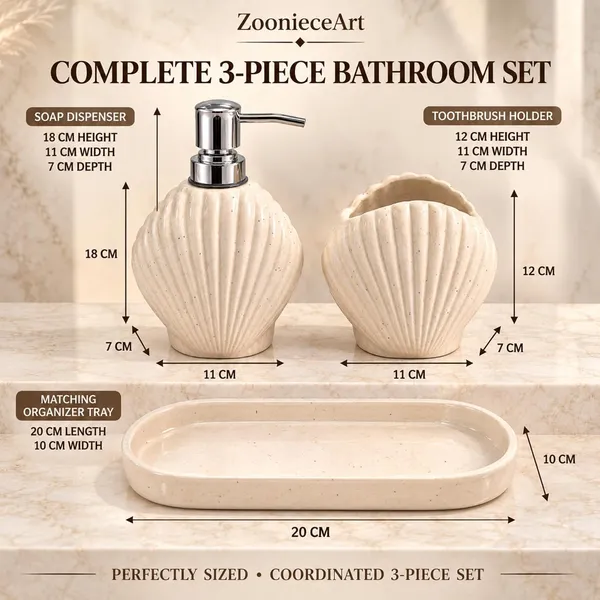 Cream_Ceramic_Glossy_Glazed_Finish_Soap_Dispenser_&_Toothbrush_Holder_&_Organizer_Tray_For_Bathroom