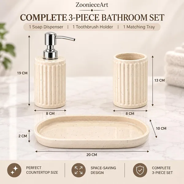 Cream_Ceramic_Glossy_Glazed_Finish_Soap_Dispenser_&_Toothbrush_Holder_&_Organizer_Tray_For_Bathroom