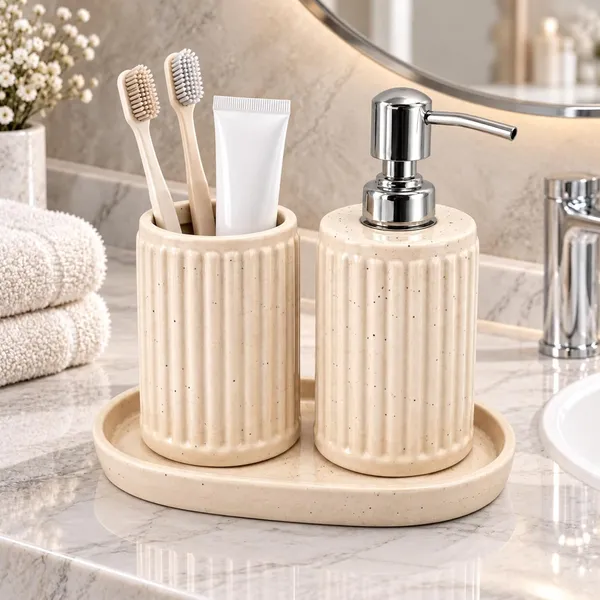 Cream_Ceramic_Glossy_Glazed_Finish_Soap_Dispenser_&_Toothbrush_Holder_&_Organizer_Tray_For_Bathroom