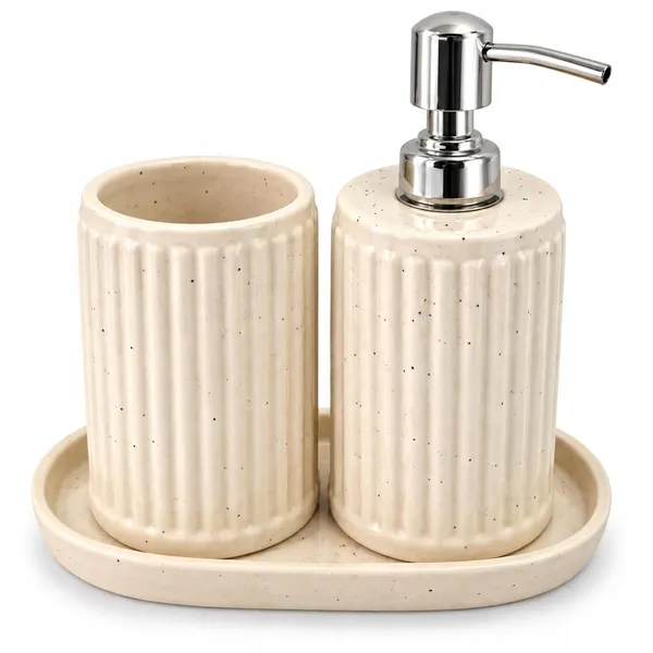 Cream_Ceramic_Glossy_Glazed_Finish_Soap_Dispenser_&_Toothbrush_Holder_&_Organizer_Tray_For_Bathroom