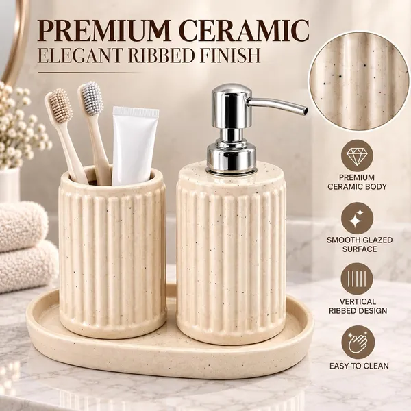 Cream_Ceramic_Glossy_Glazed_Finish_Soap_Dispenser_&_Toothbrush_Holder_&_Organizer_Tray_For_Bathroom