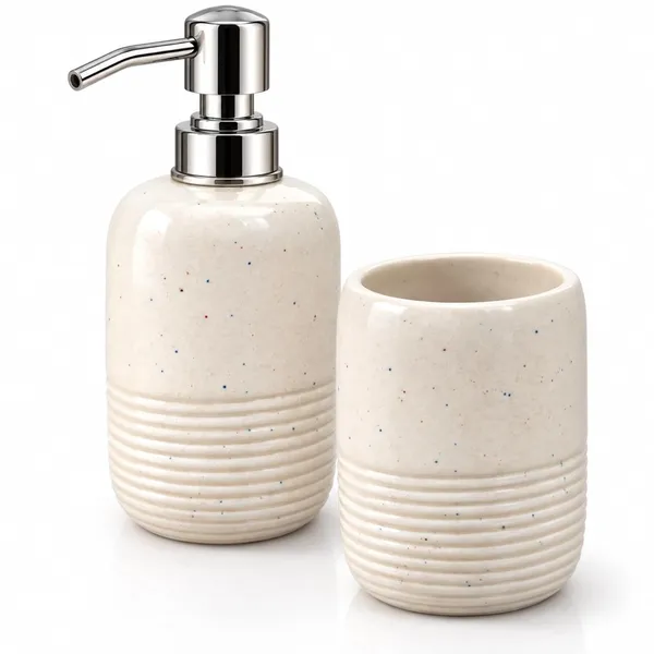 Cream_Ceramic_Glossy_Glazed_Finish_Soap_Dispenser_With_Pump_&_Toothbrush_Holder_For_Bathroom