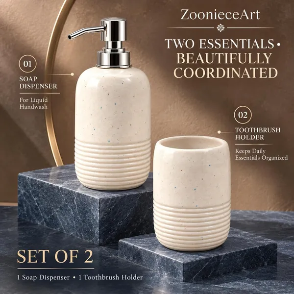 Cream_Ceramic_Glossy_Glazed_Finish_Soap_Dispenser_With_Pump_&_Toothbrush_Holder_For_Bathroom