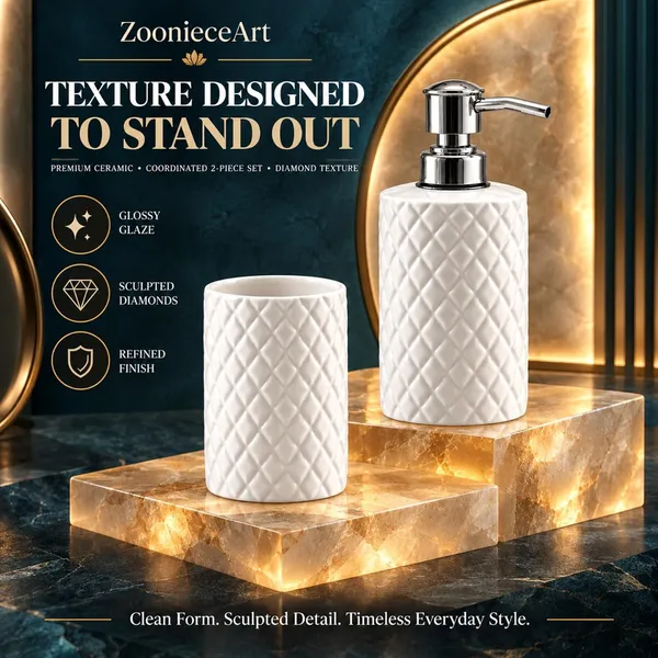 White_Ceramic_Glossy_Glazed_Finish_Soap_Dispenser_With_Pump_&_Toothbrush_Holder_For_Bathroom