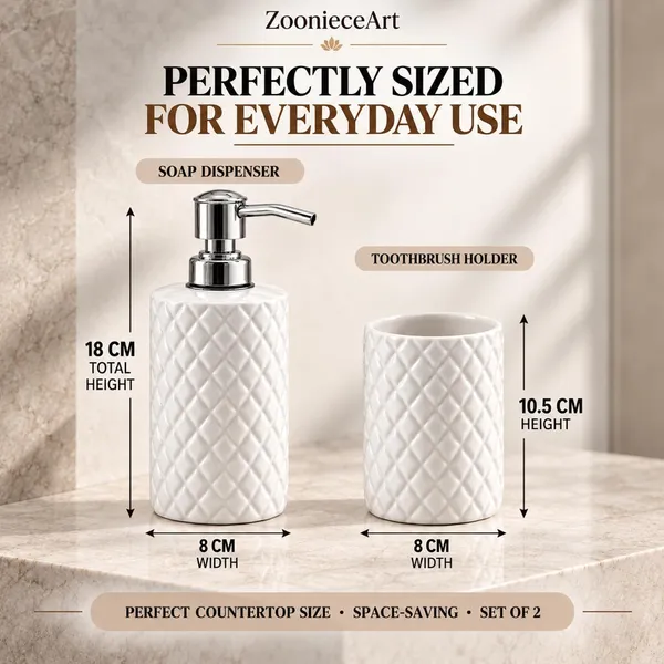 White_Ceramic_Glossy_Glazed_Finish_Soap_Dispenser_With_Pump_&_Toothbrush_Holder_For_Bathroom