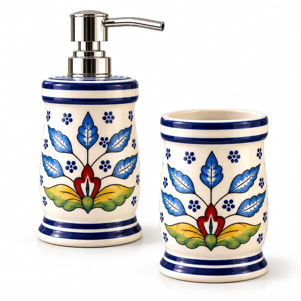 Multicolor_Ceramic_Glossy_Glazed_Finish_Soap_Dispenser_With_Pump_&_Toothbrush_Holder_For_Bathroom
