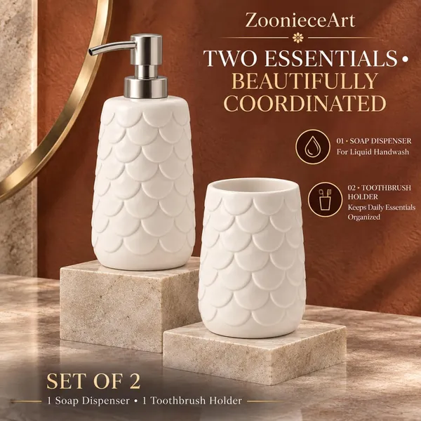 Cream_Ceramic_Glossy_Glazed_Finish_Soap_Dispenser_With_Pump_&_Toothbrush_Holder_For_Bathroom