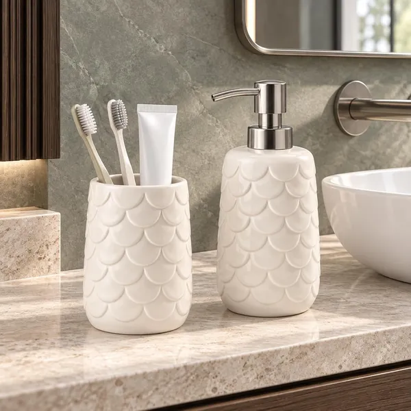Cream_Ceramic_Glossy_Glazed_Finish_Soap_Dispenser_With_Pump_&_Toothbrush_Holder_For_Bathroom