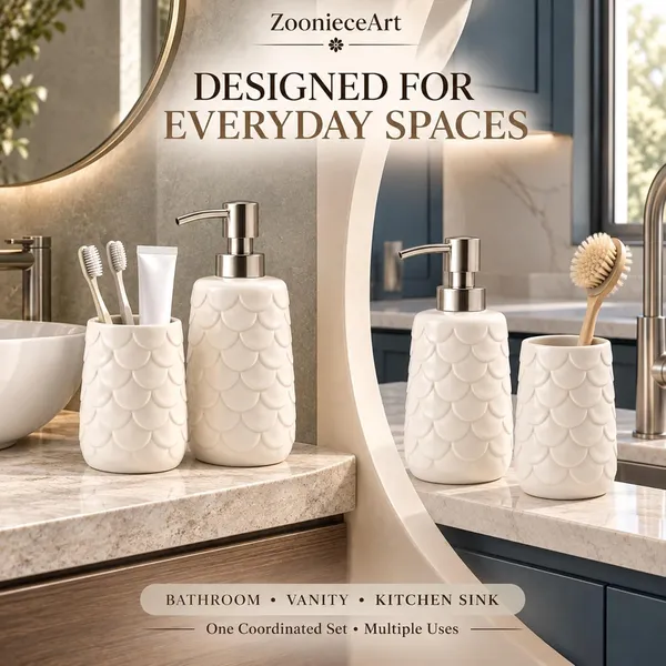 Cream_Ceramic_Glossy_Glazed_Finish_Soap_Dispenser_With_Pump_&_Toothbrush_Holder_For_Bathroom