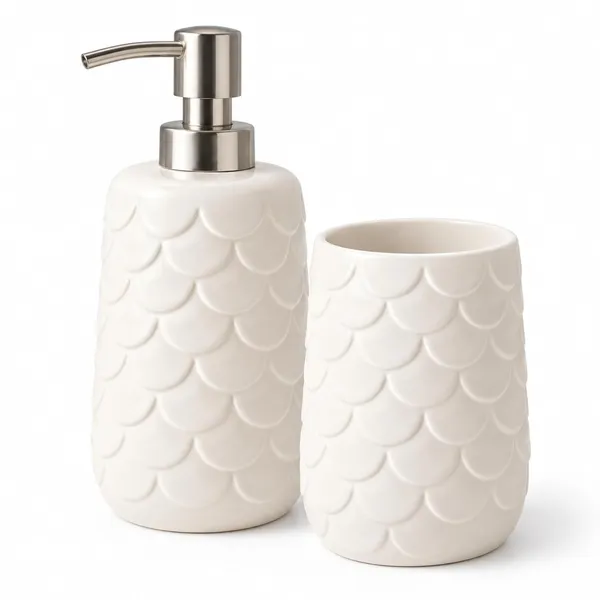 Cream_Ceramic_Glossy_Glazed_Finish_Soap_Dispenser_With_Pump_&_Toothbrush_Holder_For_Bathroom