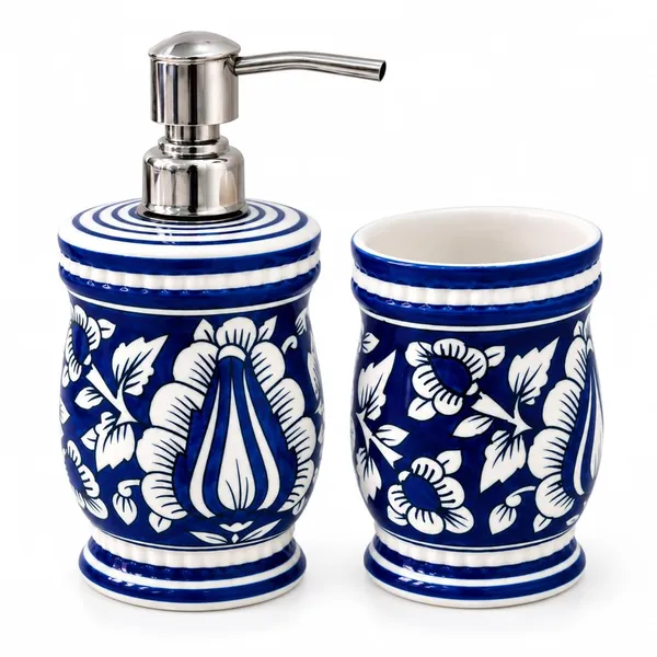 Multicolor_Ceramic_Glossy_Glazed_Finish_Soap_Dispenser_With_Pump_&_Toothbrush_Holder_For_Bathroom