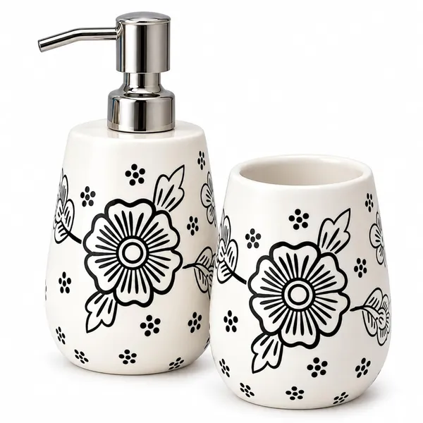 Multicolor_Ceramic_Glossy_Glazed_Finish_Soap_Dispenser_With_Pump_&_Toothbrush_Holder_For_Bathroom