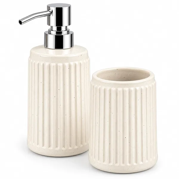 White_Ceramic_Glossy_Glazed_Finish_Soap_Dispenser_With_Pump_&_Toothbrush_Holder_For_Bathroom