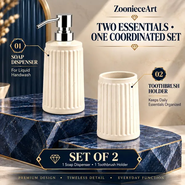 White_Ceramic_Glossy_Glazed_Finish_Soap_Dispenser_With_Pump_&_Toothbrush_Holder_For_Bathroom