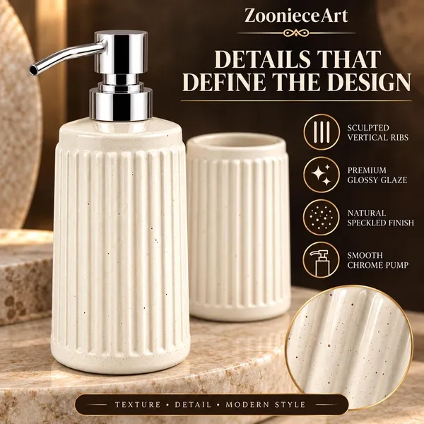 White_Ceramic_Glossy_Glazed_Finish_Soap_Dispenser_With_Pump_&_Toothbrush_Holder_For_Bathroom