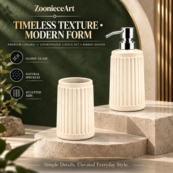 White_Ceramic_Glossy_Glazed_Finish_Soap_Dispenser_With_Pump_&_Toothbrush_Holder_For_Bathroom
