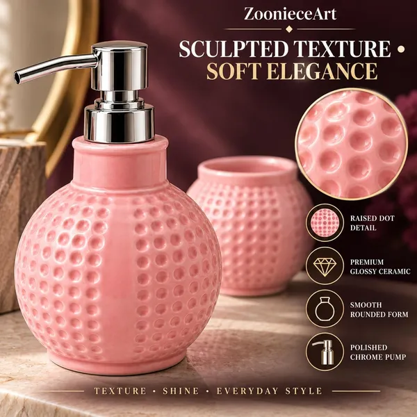 Pink_Ceramic_Glossy_Glazed_Finish_Soap_Dispenser_With_Pump_&_Toothbrush_Holder_For_Bathroom